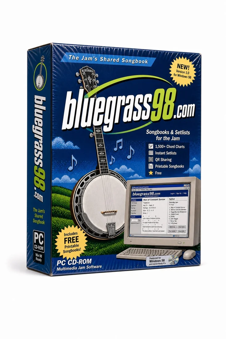 Bluegrass 98 songbook and setlist software box